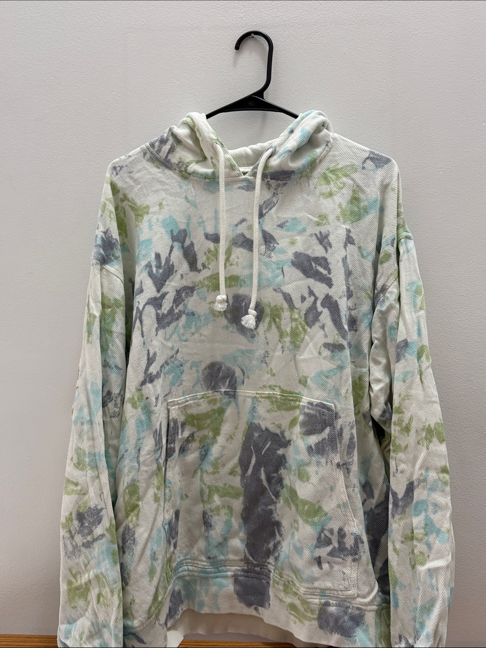 Zara White Hoodie with Blue & Green Tie-Dye Print
